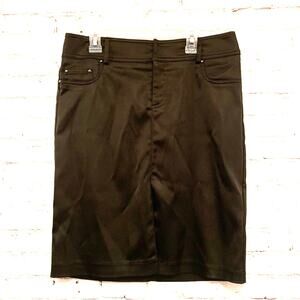 Cache Black Satin Front Slit Embellished Skirt
